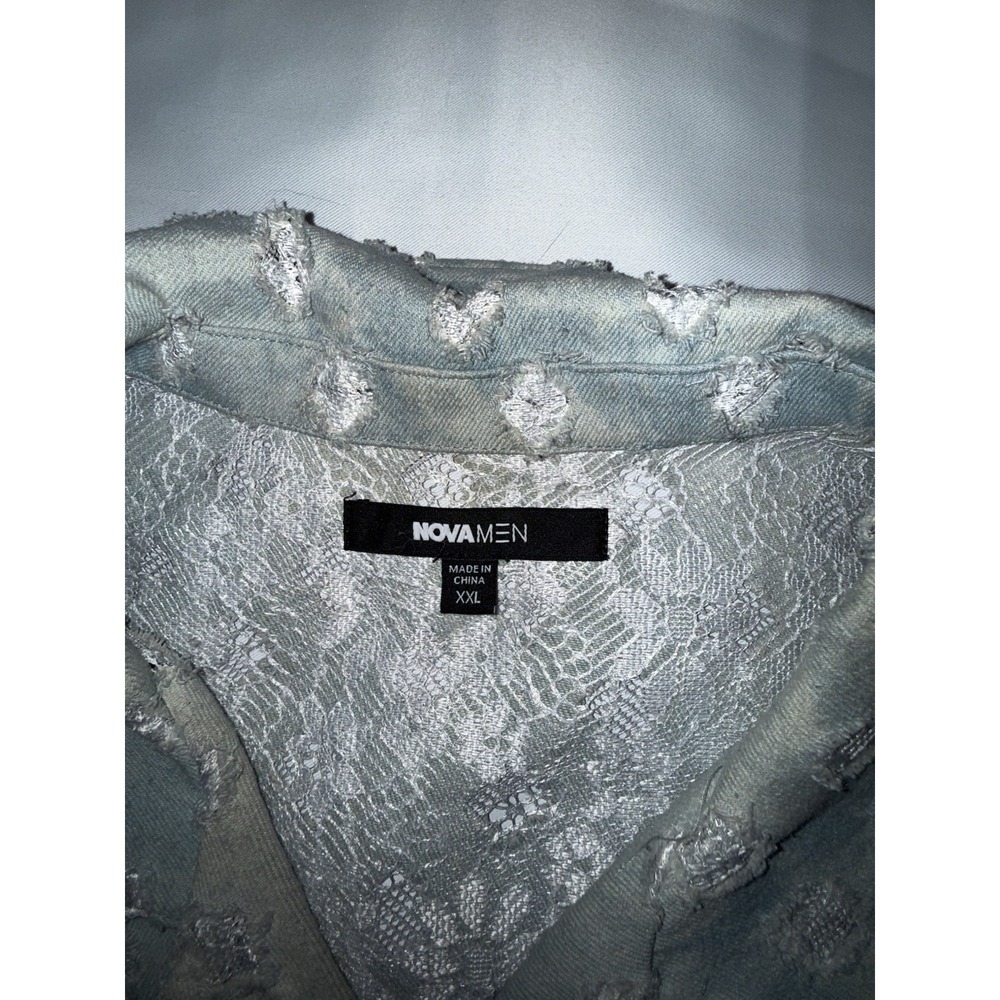 FASHION NOVA MEN Light Blue Denim Lace Distressed Pant Set Sz 38 Streetwear - Picture 9 of 9